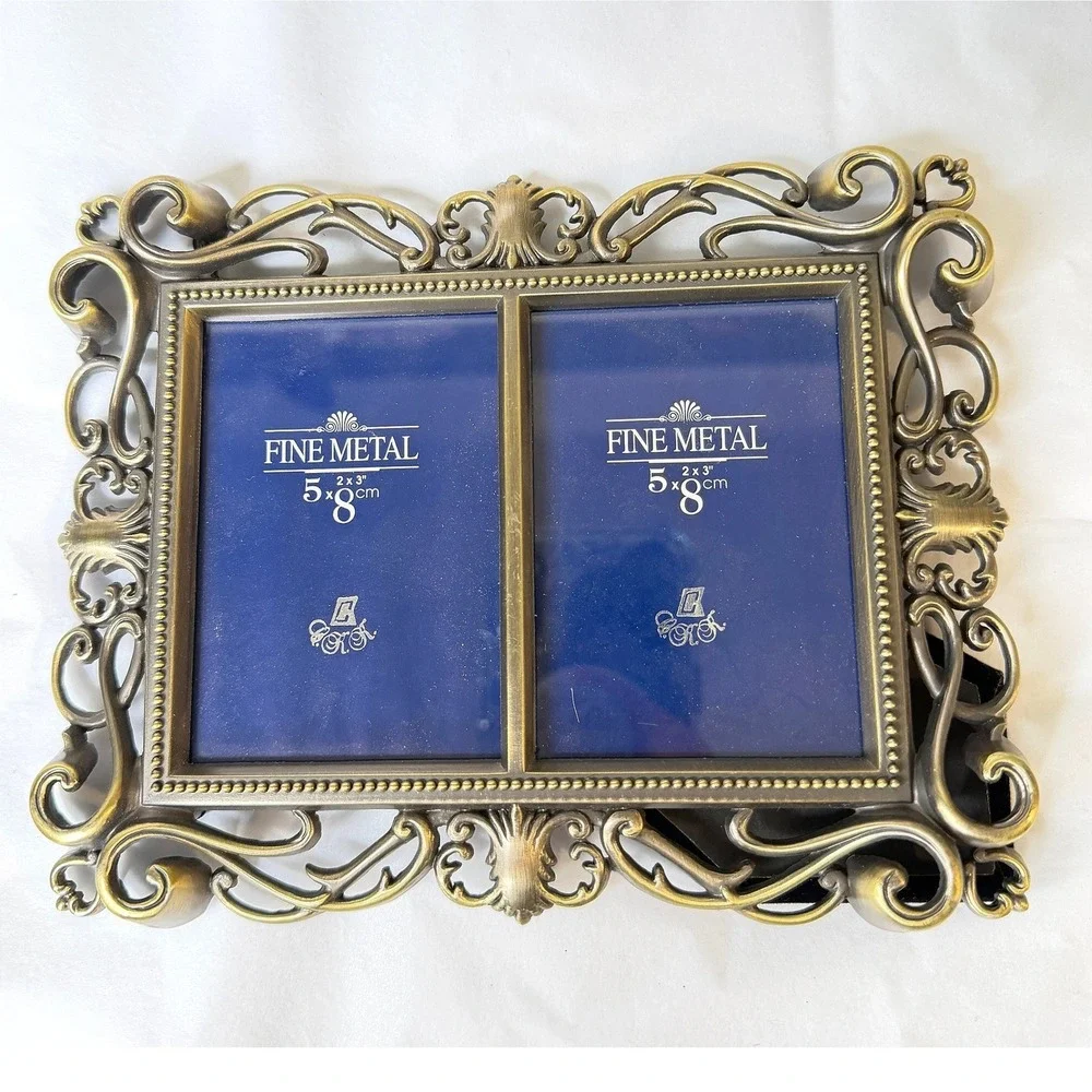 Prinz Ornate Filigree Double Picture Photo Frame Brass Victorian Decor Small